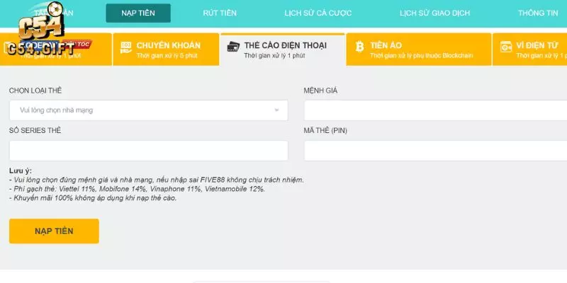 Hướng Dẫn Nạp Tiền C54 - Tiền Về Nhanh Chóng Chỉ Trong 1 Nốt Nhạc 5 Hướng dẫn quy trình nạp tiền tại nhà cái C54