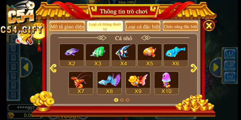 Game bắn cá online - Trải nghiệm game bắn cá tại C54 4 Nhiều chủng loại cá phong phú