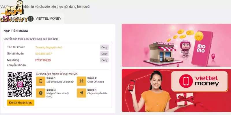 Hướng Dẫn Nạp Tiền C54 - Tiền Về Nhanh Chóng Chỉ Trong 1 Nốt Nhạc 4 Tổng hợp các hình thức nạp tiền tại nhà cái C54