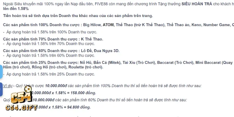 Các Chương Trình Khuyến Mãi C54 Siêu Khủng Không Nên Bỏ Lỡ 5 Hoàn trả cược thể thao