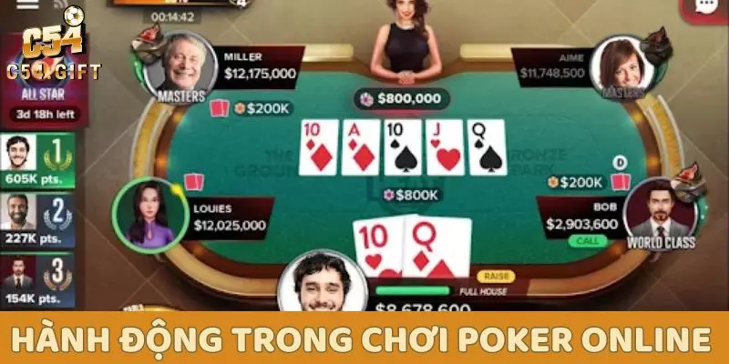 Chơi Poker Online - Hướng Dẫn Cách Chơi Cho Người Mới 5 Các hành động trong cách chơi Poker online